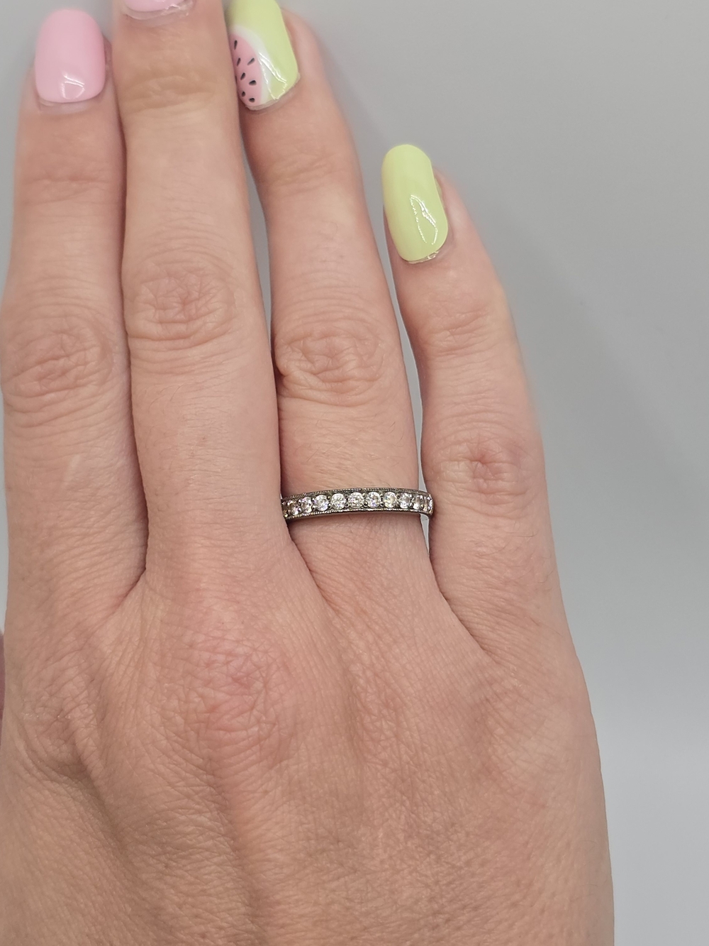925 Sterling Silver Ring CZ Half Eternity Band Size 6.75 Signed
